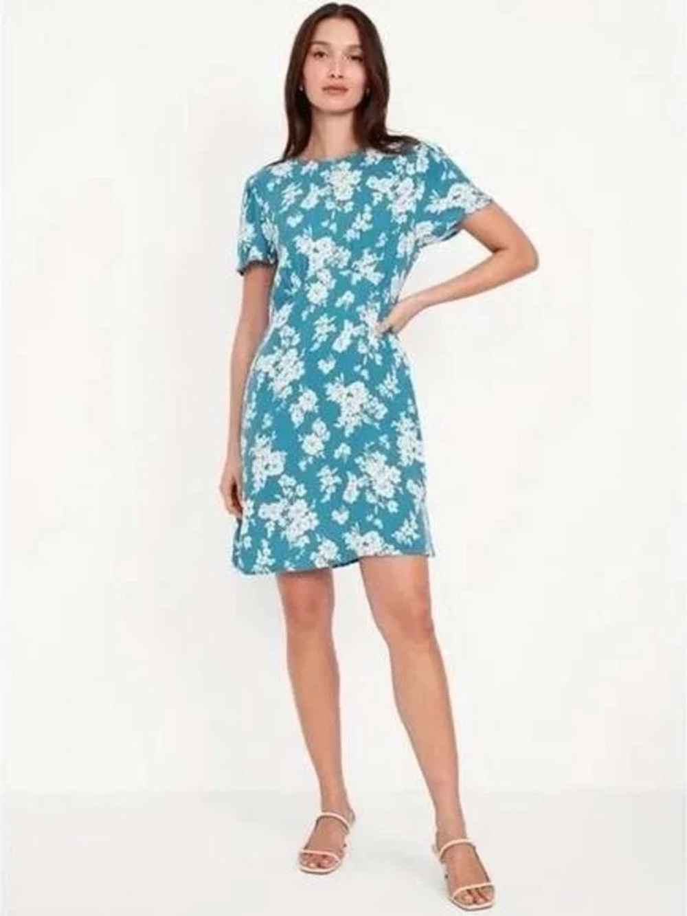 Old Navy blue and white bold floral Printed Crepe Mini Dress w/ pockets  NWT
